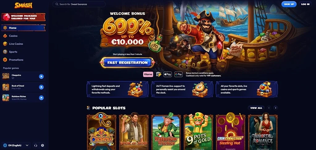 Portada de Smash Casino en inglés